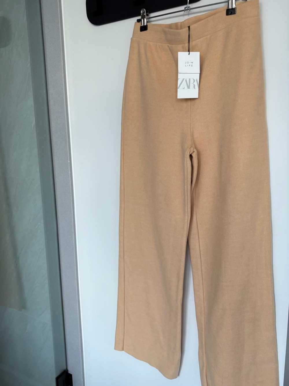 Zara Camel Wide-Leg Knit Trousers